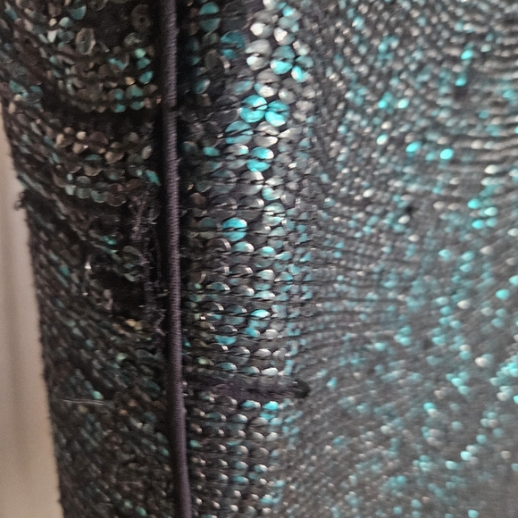 0006 Renzo + Kai Sequin Shift Dress Green Teal Black Mermaid Festival Size XS - Picture 3 of 14